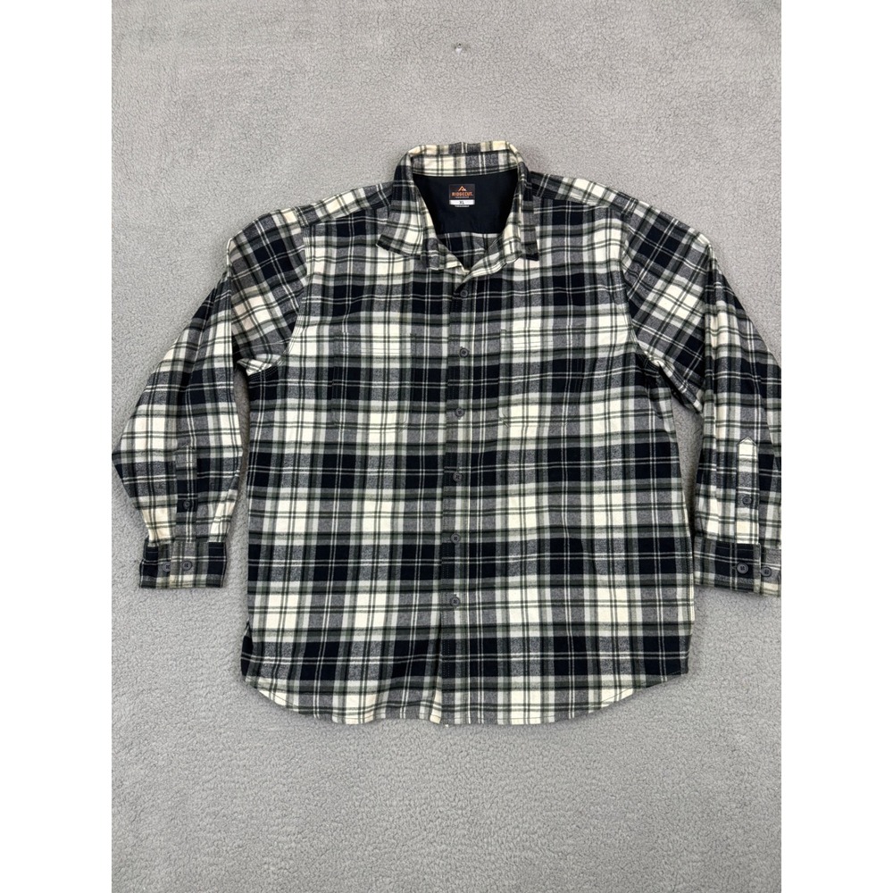 Ridgecut Toughwear Mens‎ XL Flannel Workwear Shirt Black White Green Plaid